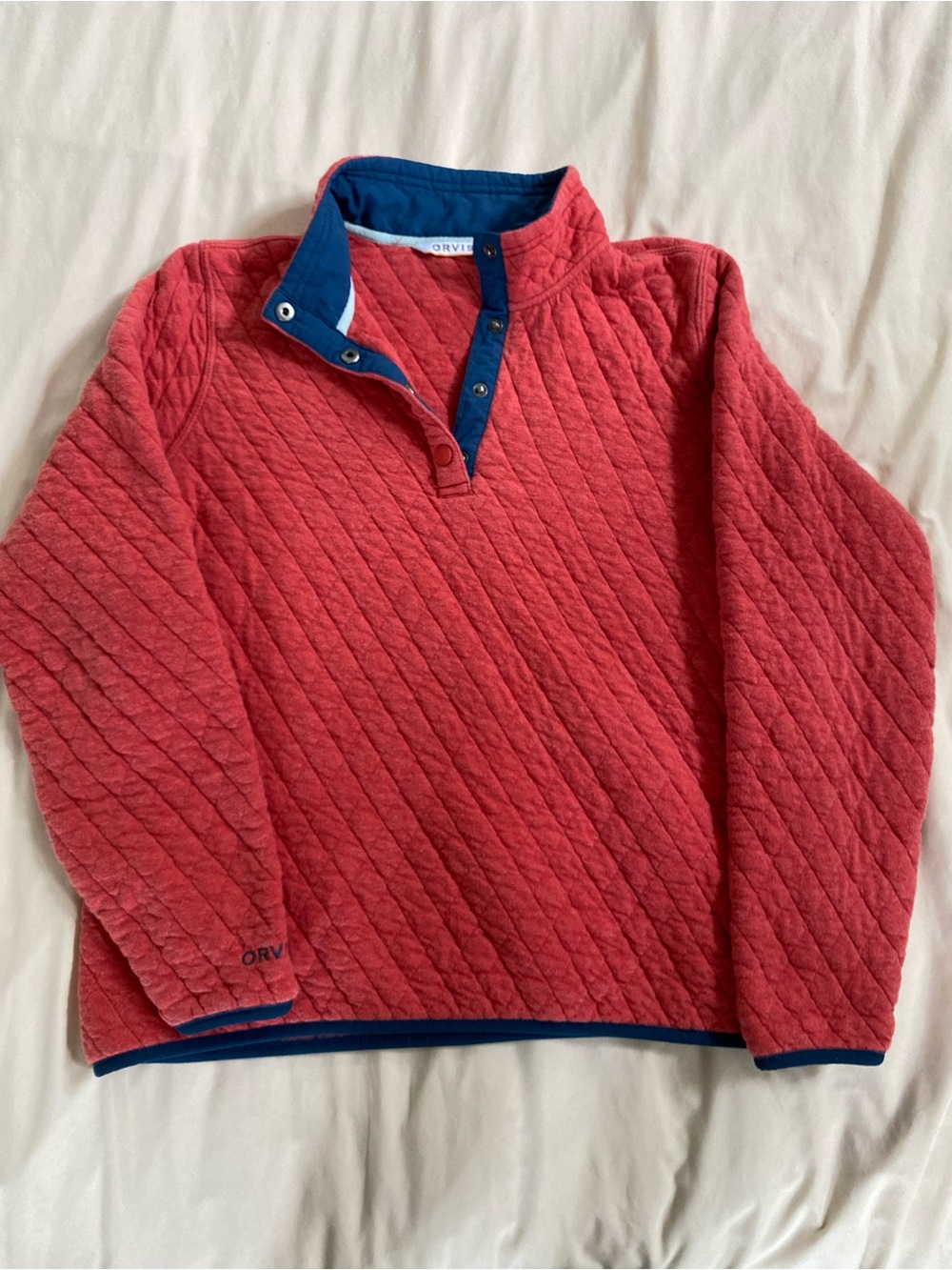 Orvis Size M Quilted Red/Orange Pullover Sweater
